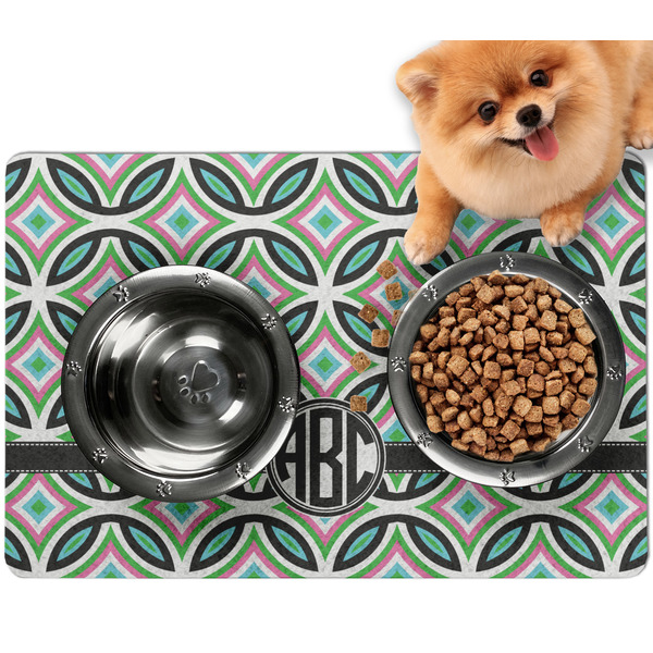 Custom Geometric Circles Dog Food Mat - Small w/ Monogram