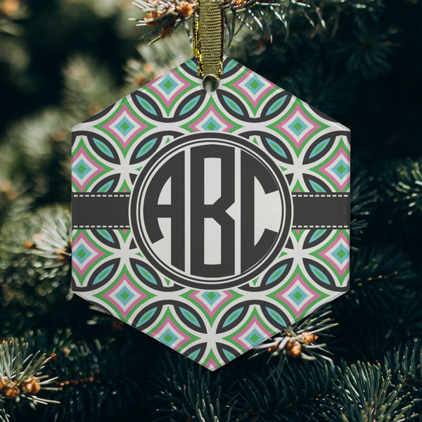 Geometric Circles Frosted Glass Ornament - Hexagon (Lifestyle)
