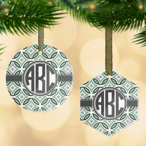 Custom Geometric Circles Flat Glass Ornament w/ Monogram