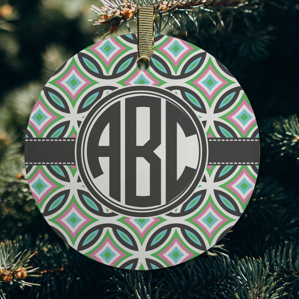 Geometric Circles Frosted Glass Ornament - Round (Lifestyle)