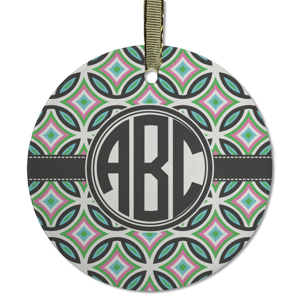 Custom Geometric Circles Flat Glass Ornament - Round w/ Monogram