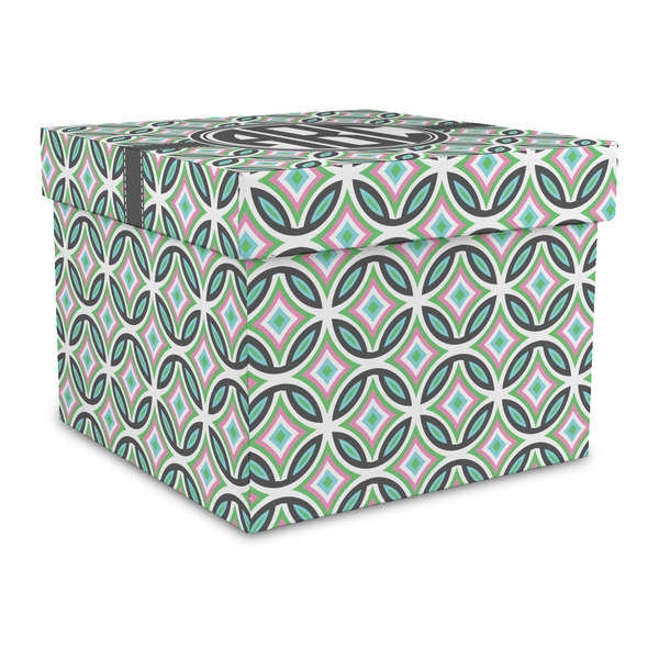 Custom Geometric Circles Gift Box with Lid - Canvas Wrapped - Large (Personalized)