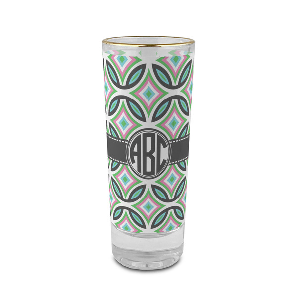Custom Geometric Circles 2 oz Shot Glass - Glass with Gold Rim (Personalized)