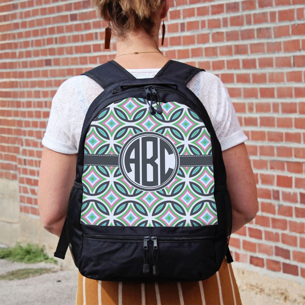 Geometric Circles Large Backpack - Black - On Back