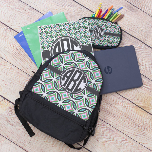 Geometric Circles Large Backpack - Black - With Stuff