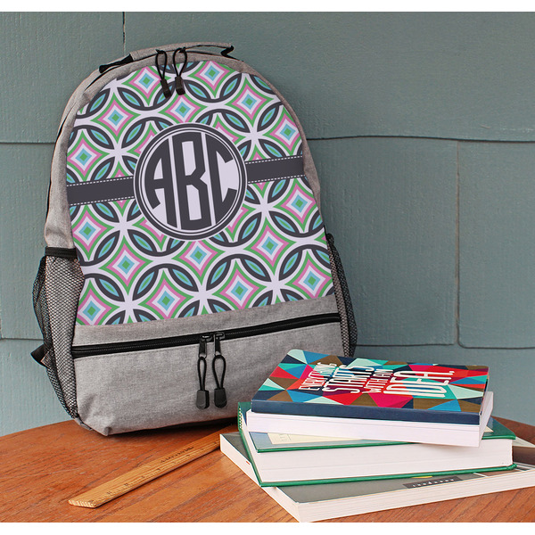 Geometric Circles Large Backpack - Gray - On Desk