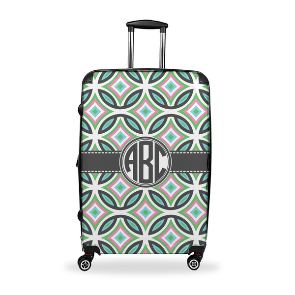 Custom Geometric Circles Suitcase - 28" Large - Checked w/ Monogram