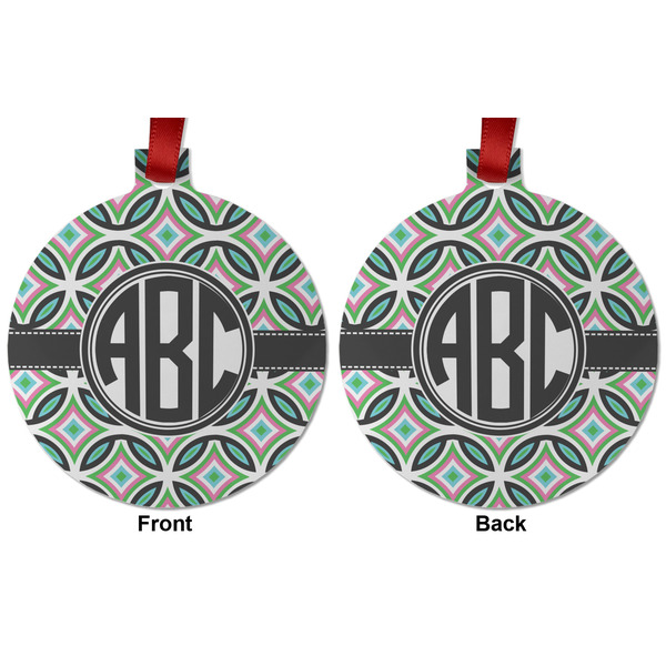 Geometric Circles Metal Ball Ornament - Front and Back