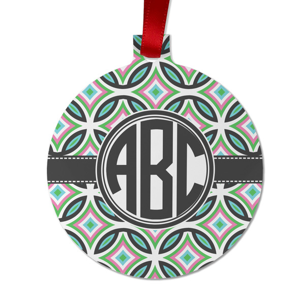 Custom Geometric Circles Metal Ball Ornament - Double Sided w/ Monogram