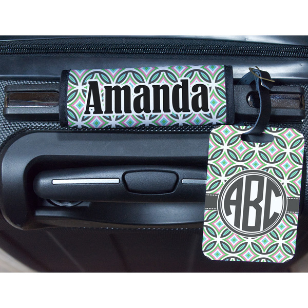 Geometric Circles Metal Luggage Tag & Handle Wrap - In Context