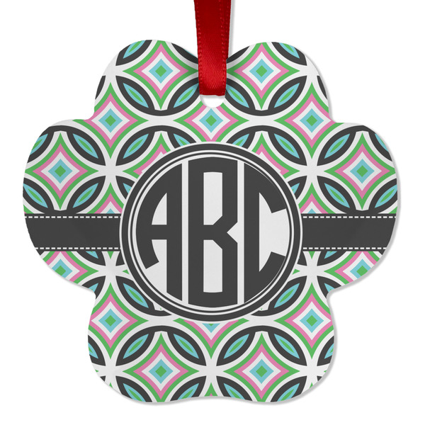 Custom Geometric Circles Metal Paw Ornament - Double Sided w/ Monogram