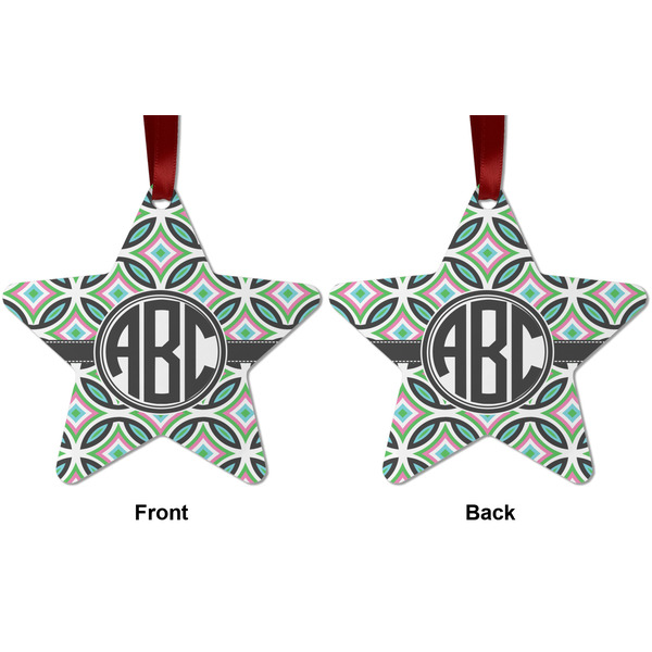 Geometric Circles Metal Star Ornament - Front and Back