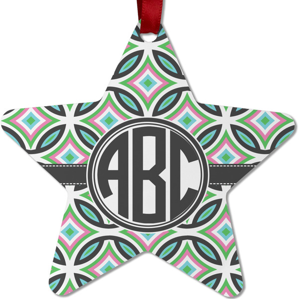 Custom Geometric Circles Metal Star Ornament - Double Sided w/ Monogram