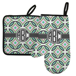 Geometric Circles Left Oven Mitt & Pot Holder Set w/ Monogram