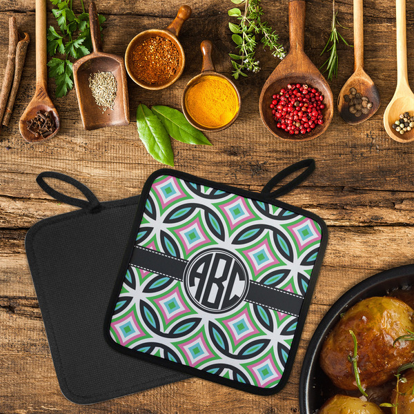 Geometric Circles Neoprene Pot Holder - Set of 2  LIFESTYLE (Flatlay)