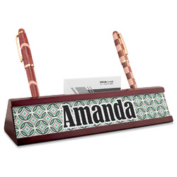 Geometric Circles Red Mahogany Nameplate with Business Card Holder (Personalized)