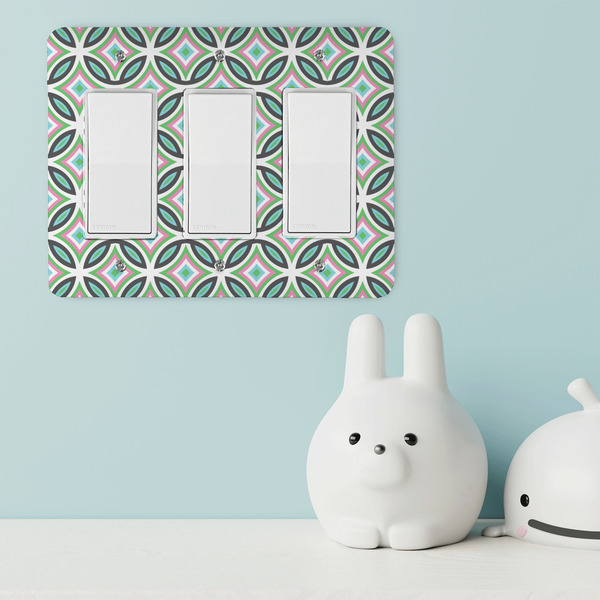 Geometric Circles Rocker Light Switch Covers - Triple - IN CONTEXT