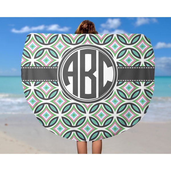 Geometric Circles Round Beach Towel - In Use