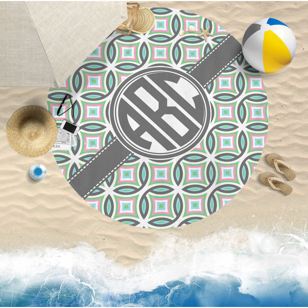 Geometric Circles Round Beach Towel Lifestyle