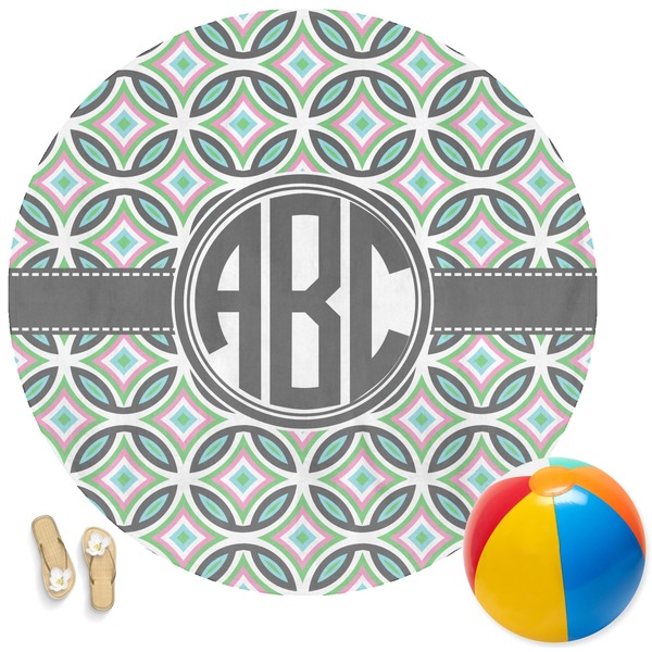 Custom Geometric Circles Round Beach Towel (Personalized)