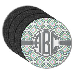 Geometric Circles Round Rubber Backed Coasters - Set of 4 (Personalized)