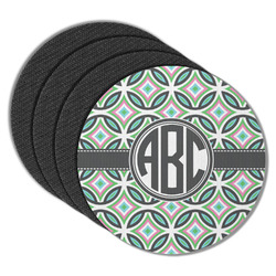 Geometric Circles Round Rubber Backed Coasters - Set of 4 (Personalized)