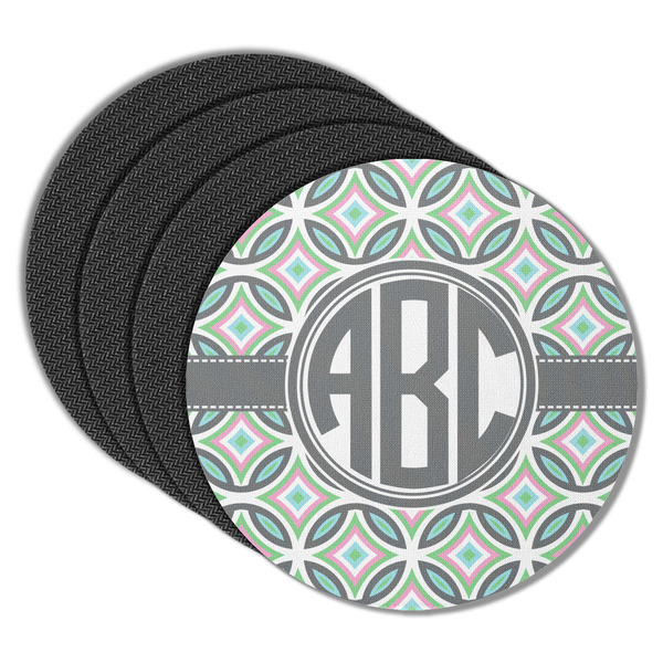 Custom Geometric Circles Round Rubber Backed Coasters - Set of 4 (Personalized)