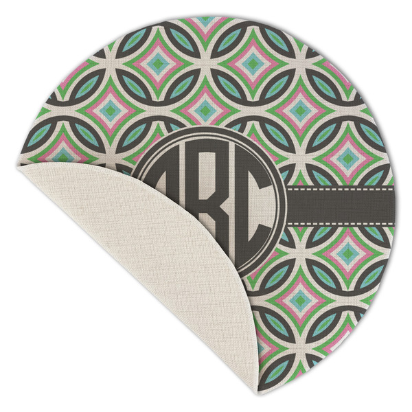 Geometric Circles Round Linen Placemats - Front (folded corner single sided)