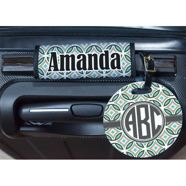 Geometric Circles Round Luggage Tag & Handle Wrap - In Context