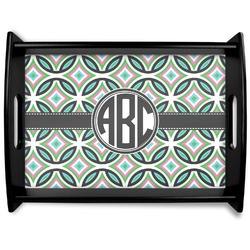Geometric Circles Black Wooden Tray - Large (Personalized)