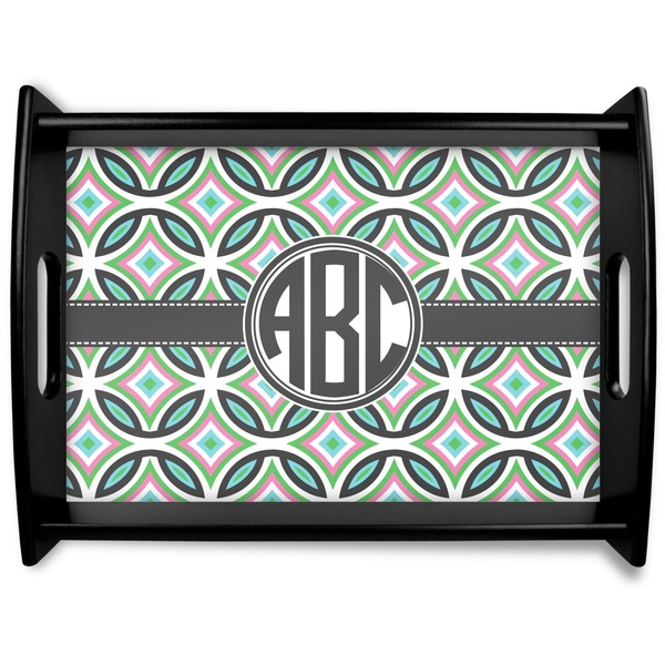 Custom Geometric Circles Black Wooden Tray - Large (Personalized)