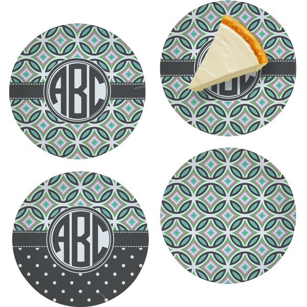 Custom Geometric Circles Set of 4 Glass Appetizer / Dessert Plate 8" (Personalized)