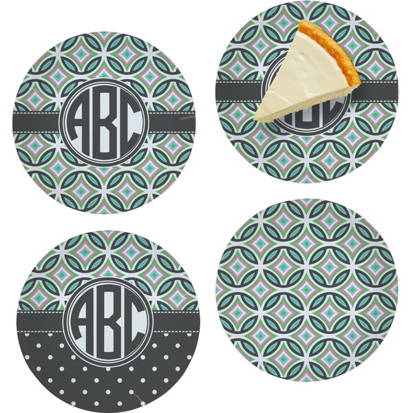 Custom Geometric Circles Set of 4 Glass Appetizer / Dessert Plate 8" (Personalized)