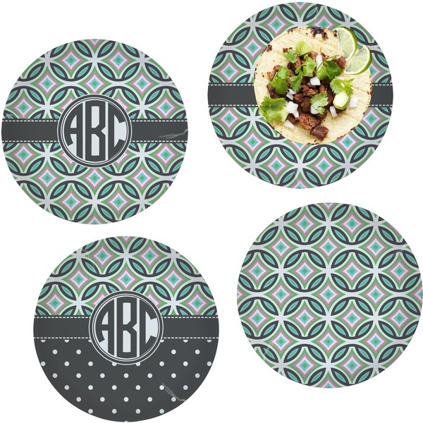 Custom Geometric Circles Set of 4 Glass Lunch / Dinner Plate 10" (Personalized)