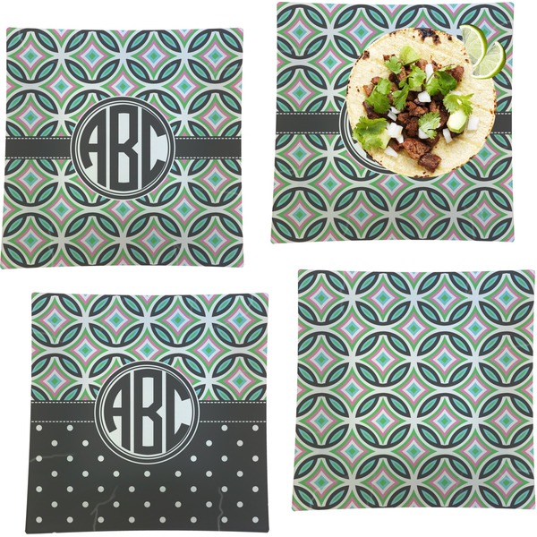 Custom Geometric Circles Set of 4 Glass Square Lunch / Dinner Plate 9.5" (Personalized)