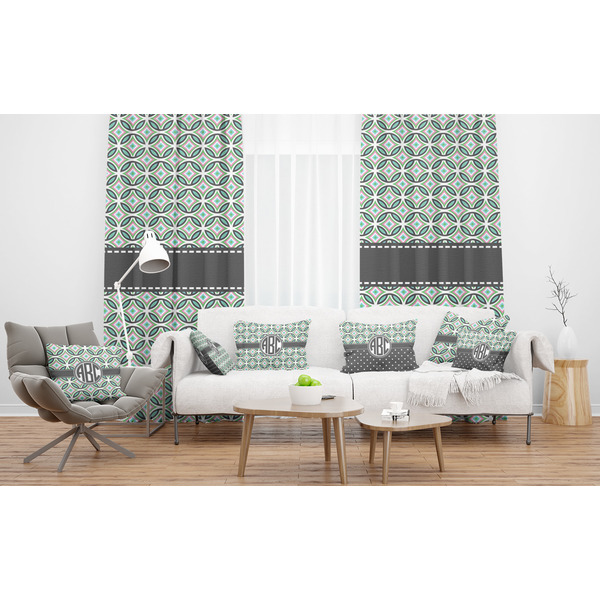 Geometric Circles Sheer and Custom Curtains in Room with Matching Pillows