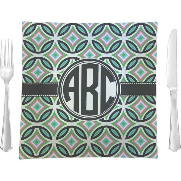 Custom Geometric Circles Glass Square Lunch / Dinner Plate 9.5" (Personalized)