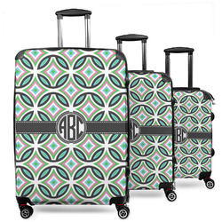 Geometric Circles 3 Piece Luggage Set - 20" Carry On, 24" Medium Checked, 28" Large Checked (Personalized)