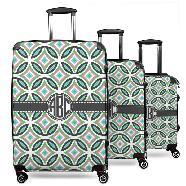 Custom Geometric Circles 3 Piece Luggage Set - 20" Carry On, 24" Medium Checked, 28" Large Checked (Personalized)