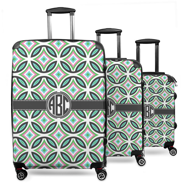 Custom Geometric Circles 3 Piece Luggage Set - 20" Carry On, 24" Medium Checked, 28" Large Checked (Personalized)