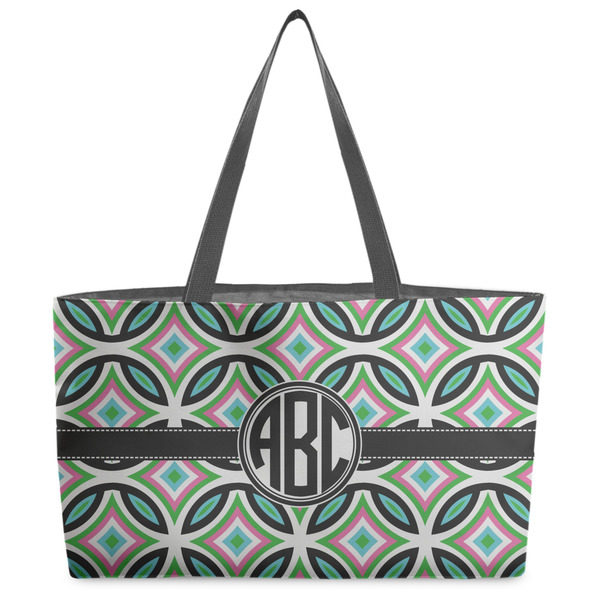 Custom Geometric Circles Beach Totes Bag - w/ Black Handles (Personalized)