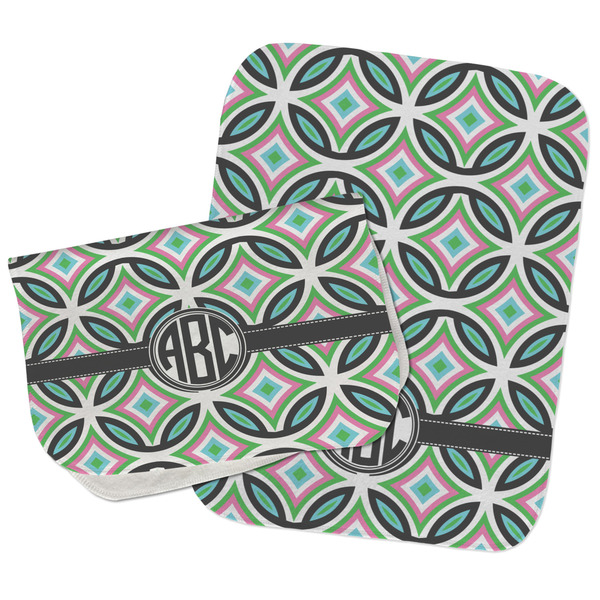 Custom Geometric Circles Burp Cloths - Fleece - Set of 2 w/ Monogram
