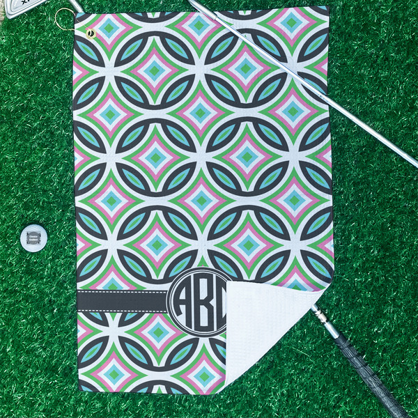 Geometric Circles Waffle Weave Golf Towel - In Context