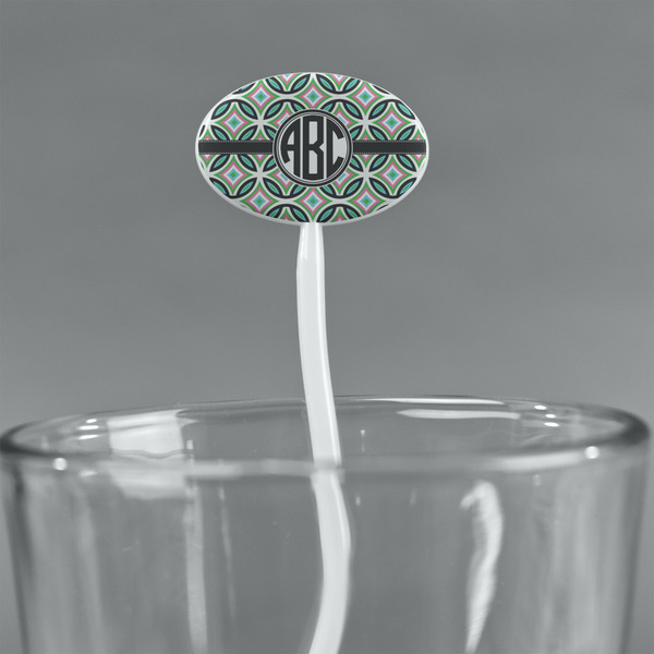 Geometric Circles White Plastic 7" Stir Stick - Oval - Main