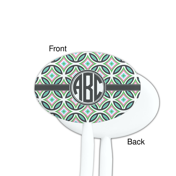 Geometric Circles White Plastic 7" Stir Stick - Single Sided - Oval - Front & Back