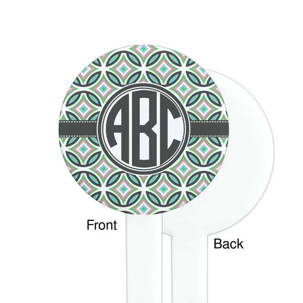 Geometric Circles White Plastic 7" Stir Stick - Single Sided - Round - Front & Back