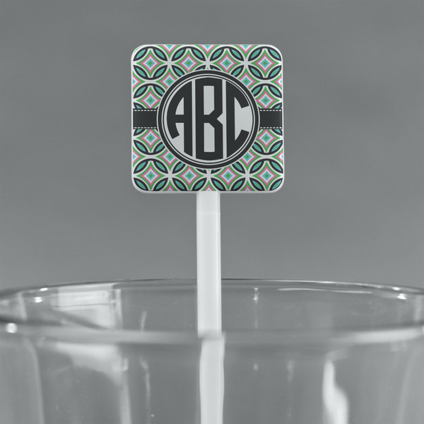 Geometric Circles White Plastic Stir Stick - Square - Main