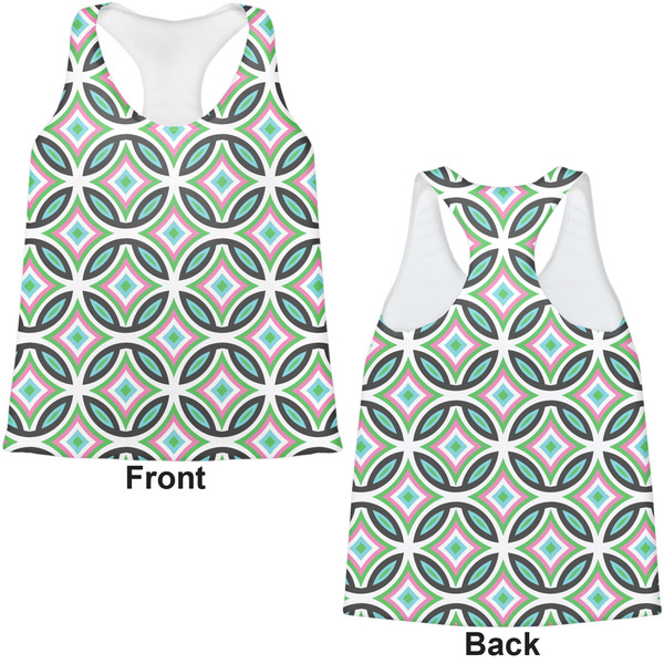 Geometric Circles Womens Racerback Tank Tops - Medium - Front and Back