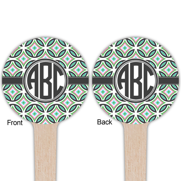 Geometric Circles Wooden 4" Food Pick - Round - Double Sided - Front & Back