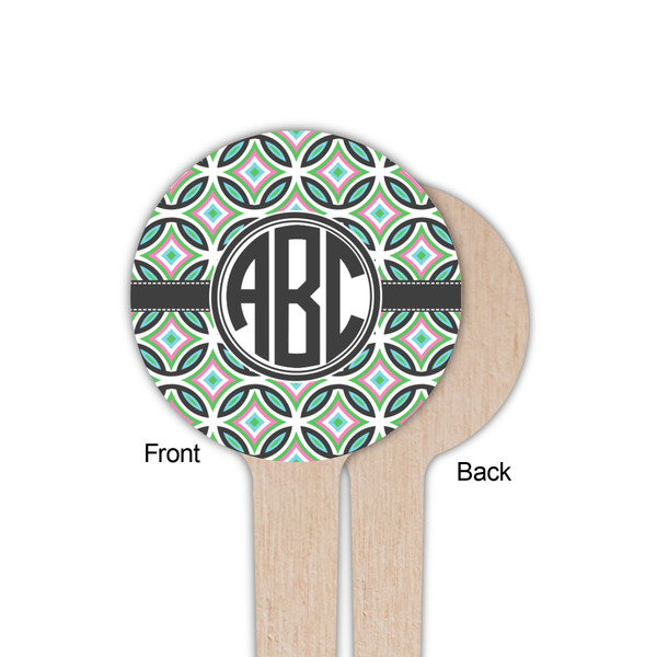 Geometric Circles Wooden 4" Food Pick - Round - Single Sided - Front & Back